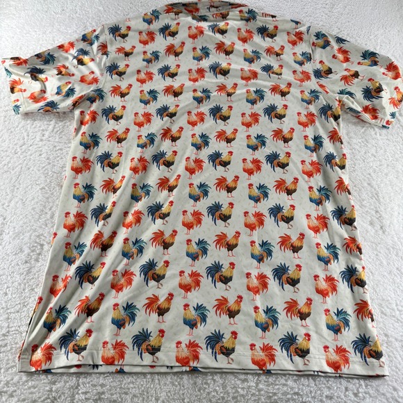 Waggle Golf Polo Shirt Short Sleeve‎ White Rooster Print Stretch Mens L Barstool - Picture 3 of 7